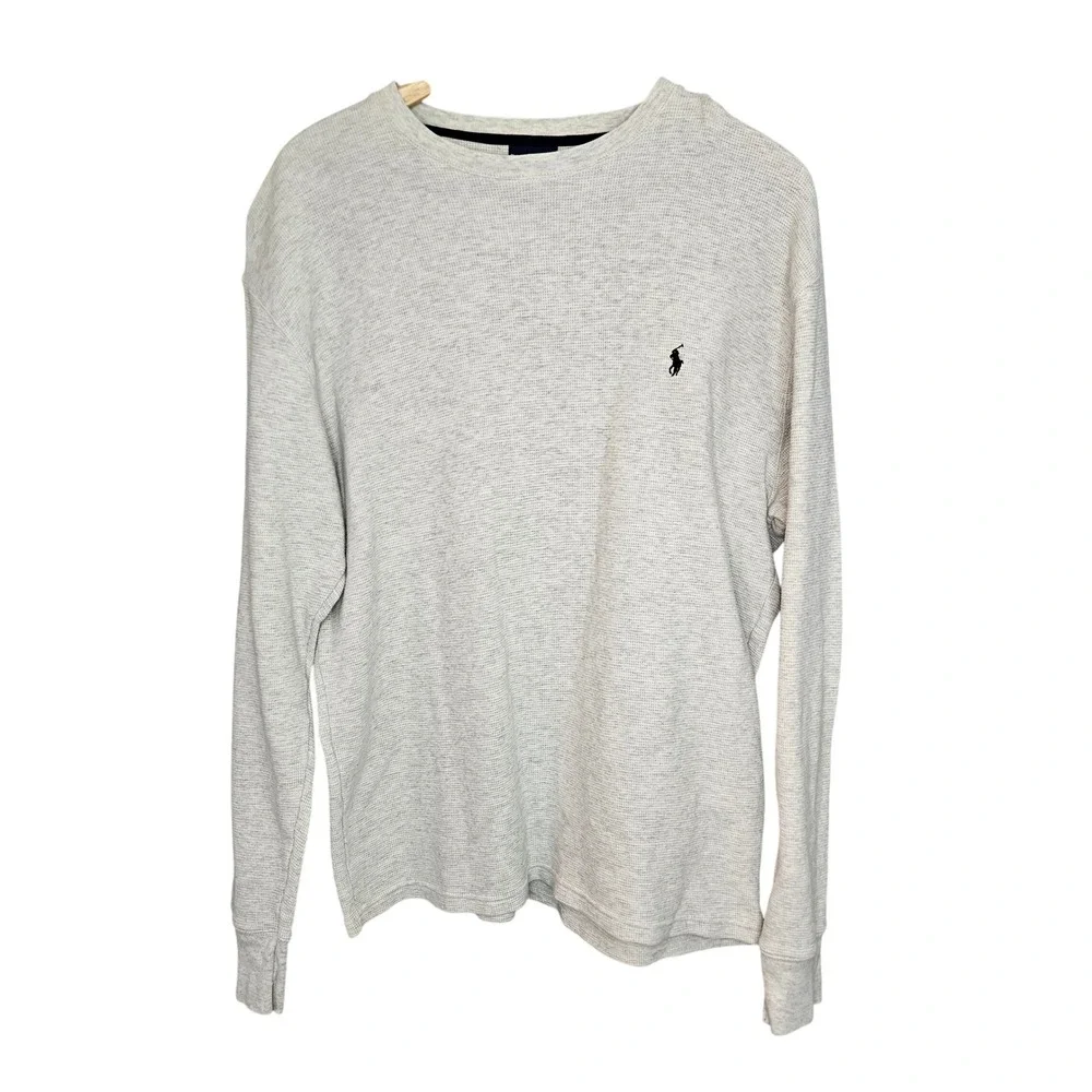Polo Ralph Lauren Mens XL GrayCream Waffle Knit Thermal Long Sleeve Shirt Cotton